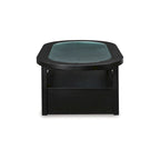 Table basse rectangulaire noire avec plateau en verre et rangement, pour 4 personnes – 132 cm (L) × 71 cm (P) × 46 cm (H)