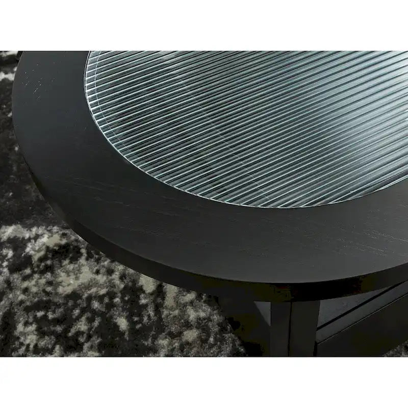 Table basse rectangulaire noire avec plateau en verre et rangement, pour 4 personnes – 132 cm (L) × 71 cm (P) × 46 cm (H)