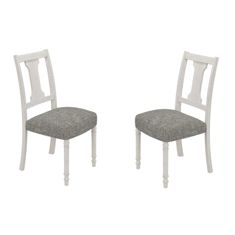 Ensemble table et chaises de salle à manger 5 pièces Sane, Fiddleback, plateau rond, gris, blanc