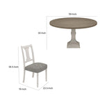 Ensemble table et chaises de salle à manger 5 pièces Sane, Fiddleback, plateau rond, gris, blanc