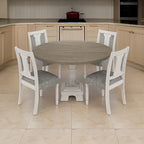 Ensemble table et chaises de salle à manger 5 pièces Sane, Fiddleback, plateau rond, gris, blanc