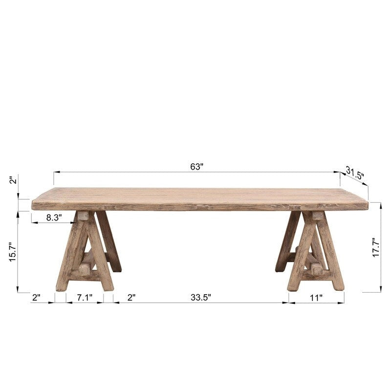 Table basse en bois naturel vieilli, 160 cm de long